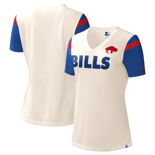 Women's Starter White Buffalo Bills Kick Start V-Neck T-Shirt in Cream