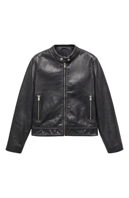 Shop Mango Leather Biker Jacket In Black