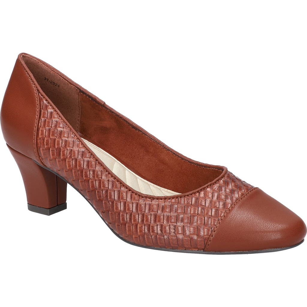 Easy Street Wes Womens Textured Faux Leather Kitten Heels In Tan Woven Embossed