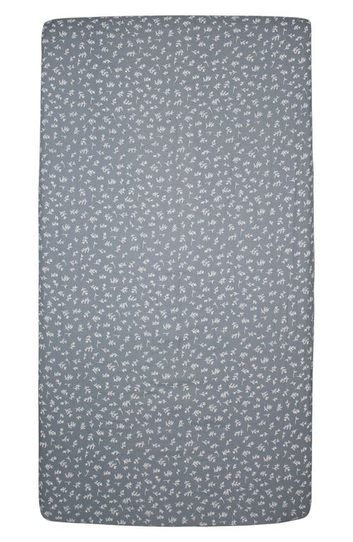 L'Ovedbaby Branch Print Fitted Organic Cotton Crib Sheet in Twilight Leaves at Nordstrom