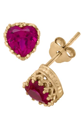 Fzn 14k Gold Plate Sterling Silver Heart Gemstone Stud Earrings In Ruby-yellow