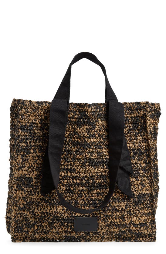 Shop Allsaints Lullah Straw Tote Bag In Black/ Almond