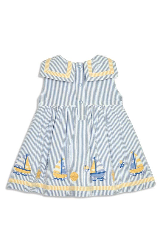 Shop Jojo Maman Bébé Embroidered Sailboat Cotton Seersucker Dress In Blue