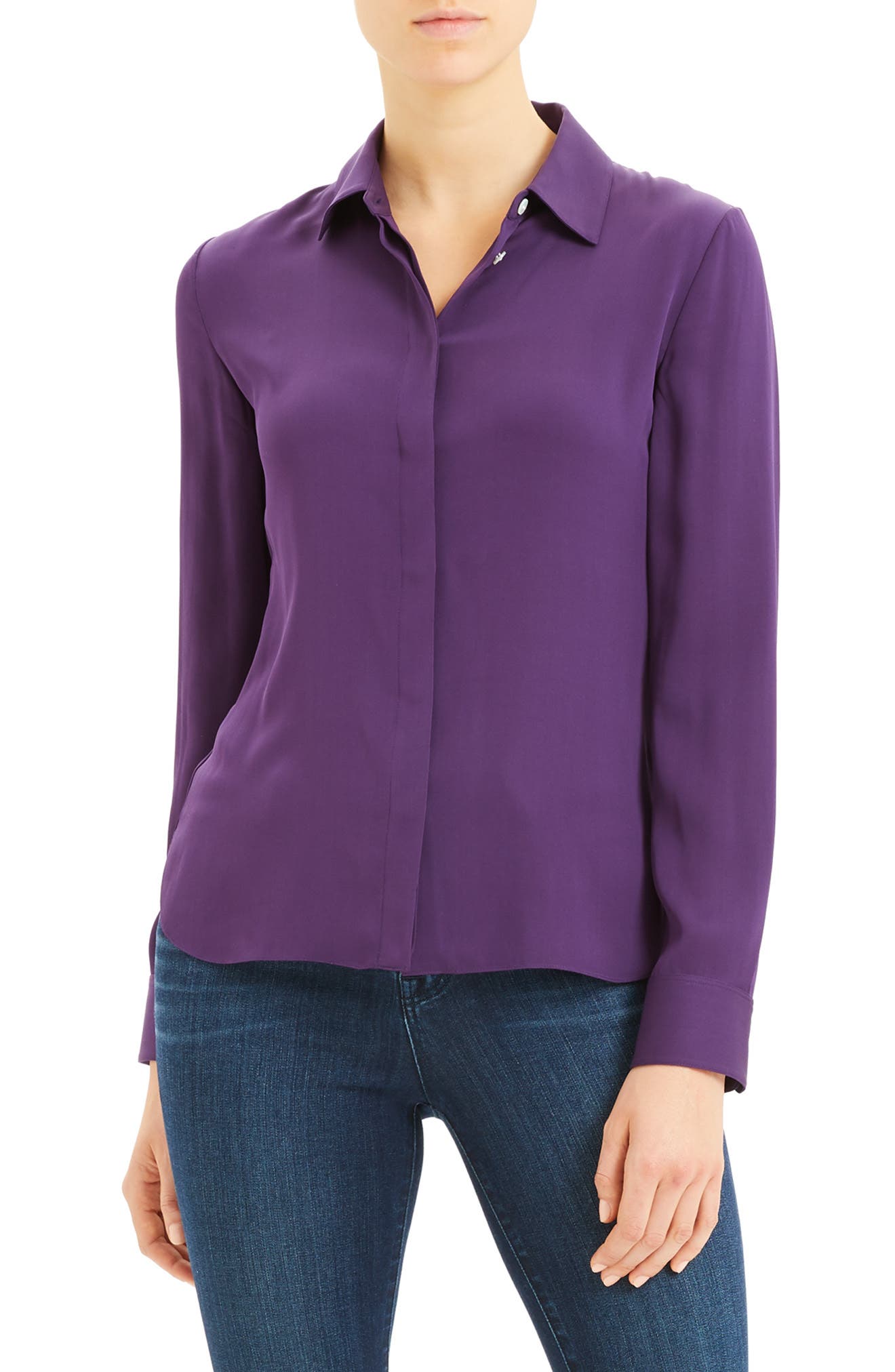 Theory | Classic Silk Blend Button Front Blouse | Nordstrom Rack