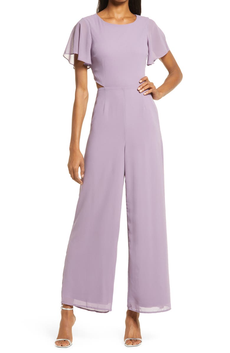 LULUS Toast to You Flutter Sleeve Jumpsuit, Main, color, DUSTY PURPLE