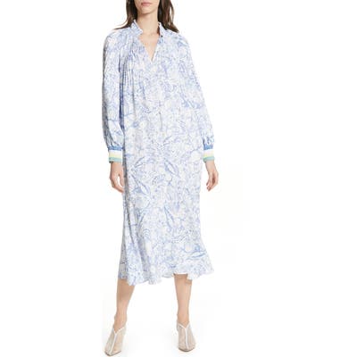 Tibi Isa Toile Print Ribbed Cuff Midi Dress, White