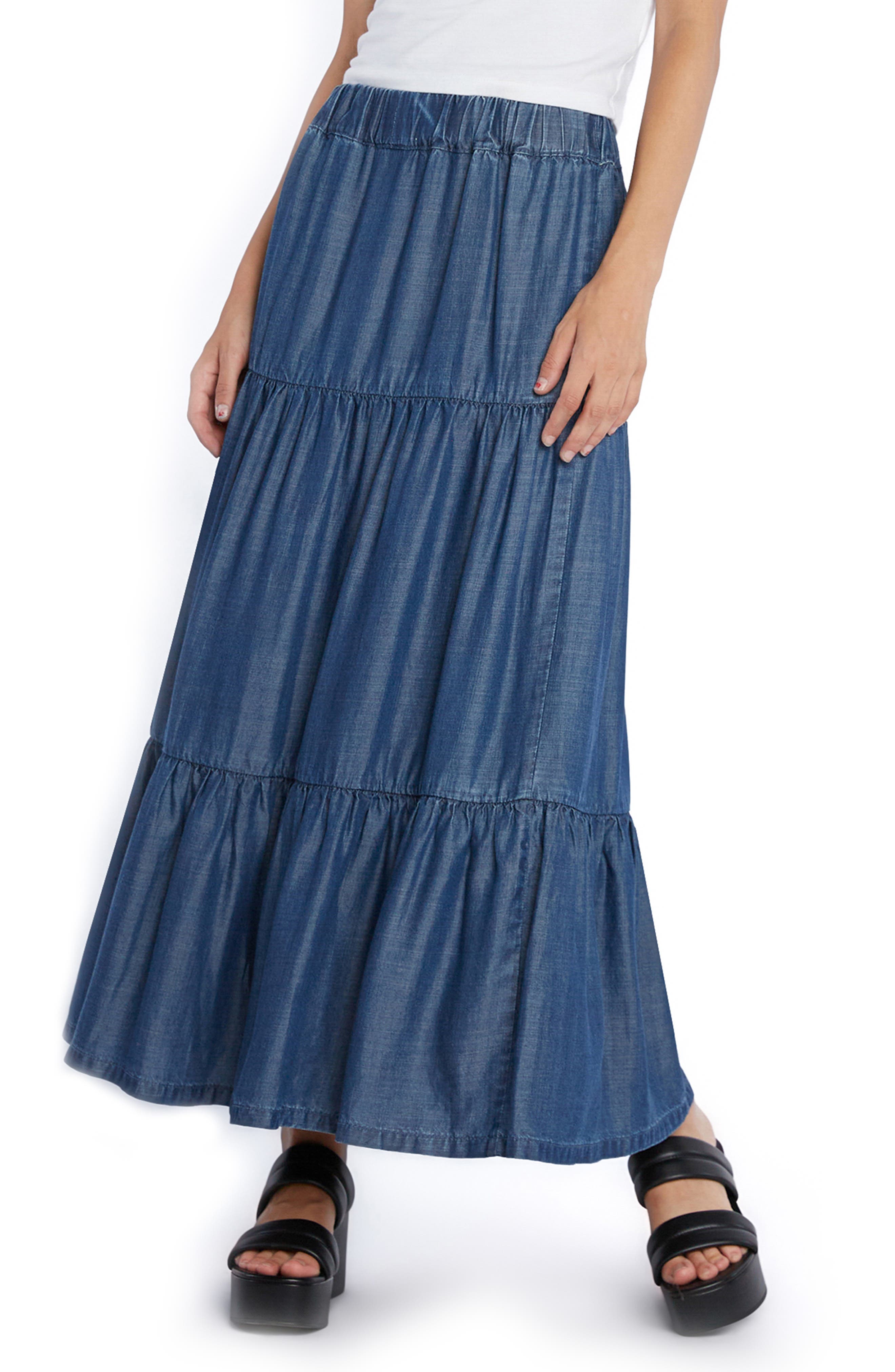 Denim Tiered Maxi Skirt-Black Wash main image 1