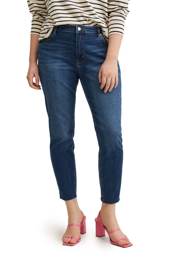 Shop Mango Crop Skinny Jeans In Dark Blue