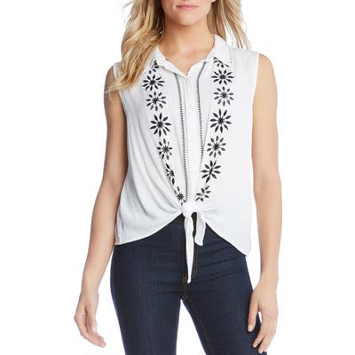 Karen Kane Embroidered Tie Front Top, White
