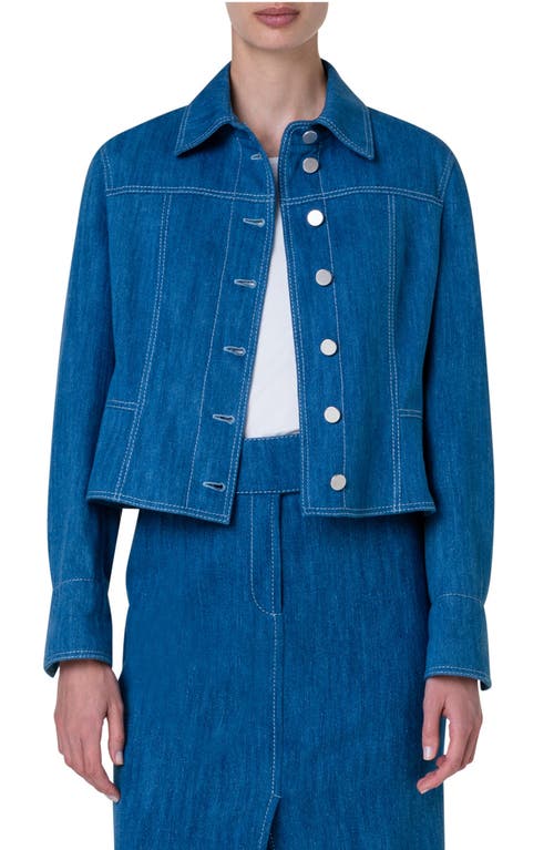 Akris punto Cotton Stretch Denim Crop Jacket Medium Blue at Nordstrom,