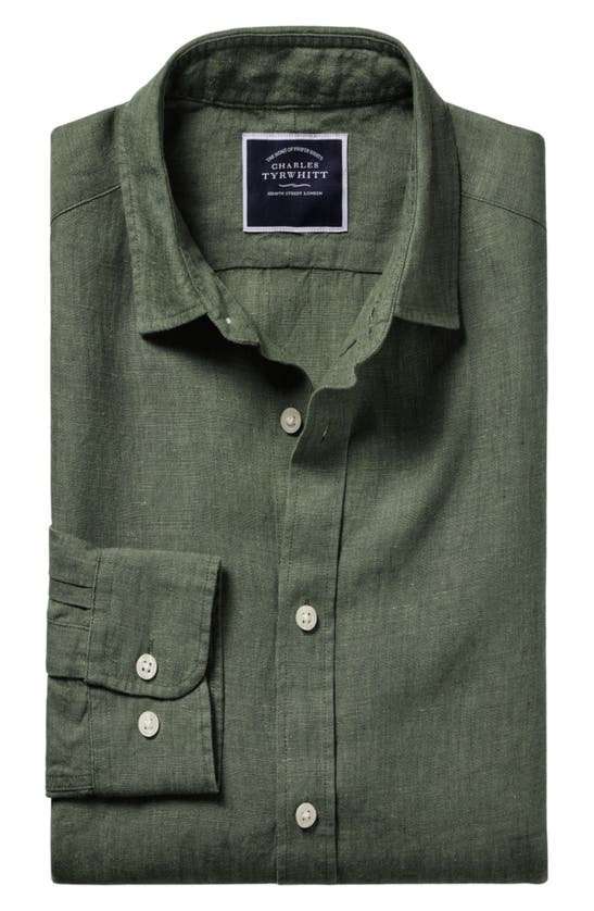 Shop Charles Tyrwhitt Slim Fit Linen Dress Shirt In Olive Green