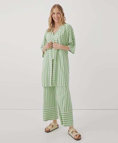 Shop Pact Organic Staycation Short Robe In Hideaway Stripe Jade