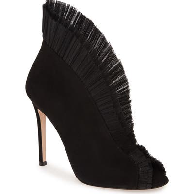 Gianvito Rossi Ruffled Tulle Bootie, Black