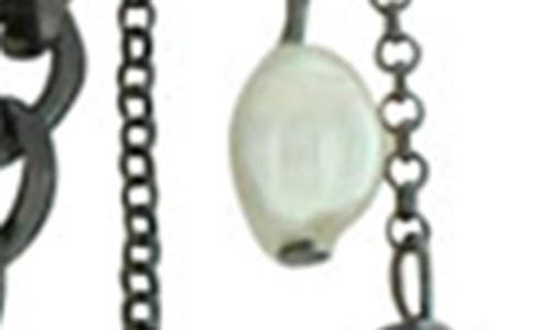 Shop Olivia Welles Graduated Imitation Pearl Curb Chain Statement Necklace In Gunmetal/grey/white
