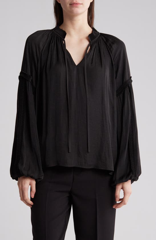 Gemma + Jane Split Neck Long Sleeve Blouse In Black