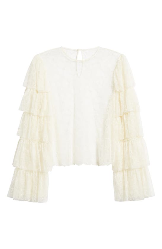 Shop Frame Ruffle Sleeve Lace Top In Cream