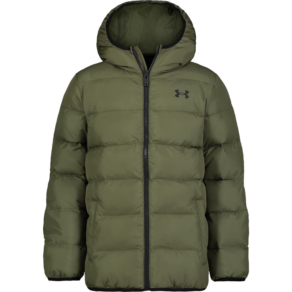 Under Armour Kids' Pronto Water Resistant Quilted Hooded Puffer Jacket in Marine Od Green