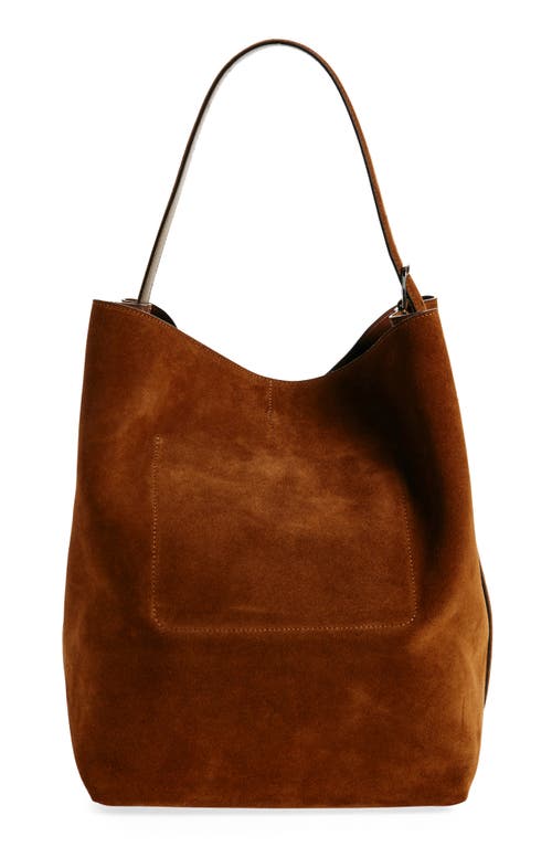 Shop Totême Toteme Belt Strap Suede Tote In Tan