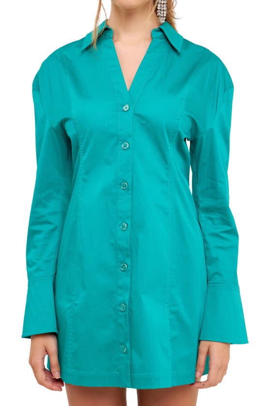 Shop Grey Lab Cotton Blend Long Sleeve Shirtdress In Green