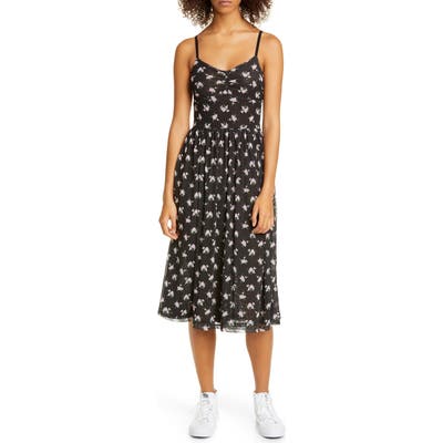 Sandy Liang Misty Floral Mesh Midi Dress, Black