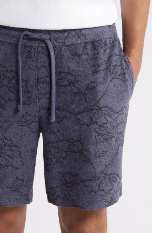 Shop Treasure & Bond Floral Terry Cloth Jacquard Shorts In Navy India Ink Line Floral