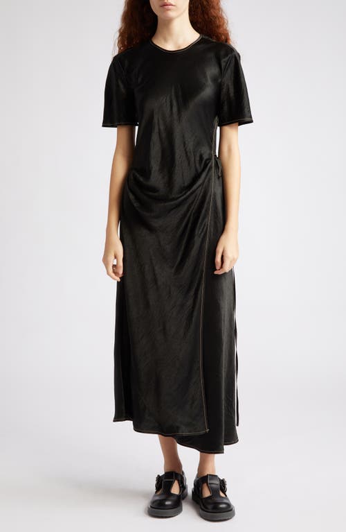 Acne Studios Daika Satin Faux Wrap Dress in Black