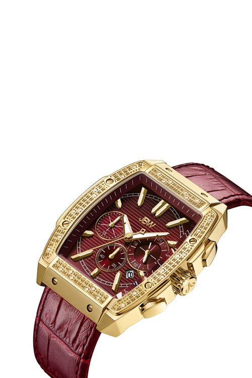 Jbw Echelon Diamond Chronograph Croc Embossed Leather Strap Watch, 41mm In Maroon