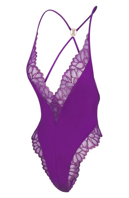 Savage X Fenty Savage Not Sorry Lace Teddy In Purple Gem/claret Metallic