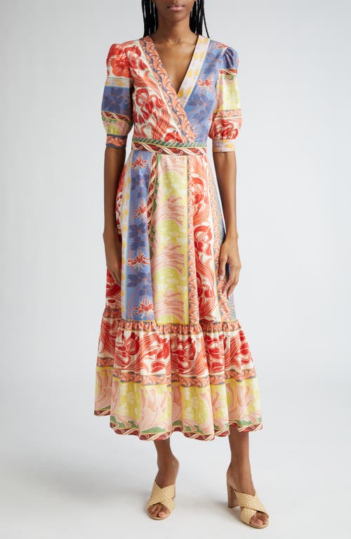 Shop Etro Puff Sleeve Cotton Midi Dress In Print/white Multi X0802