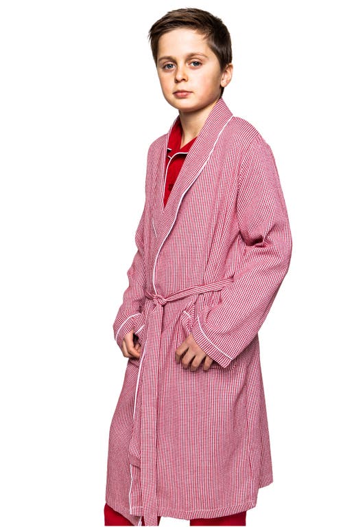 Petite Plume Kids' Mini Gingham Flannel Robe in Red at Nordstrom, Size 7-8Y