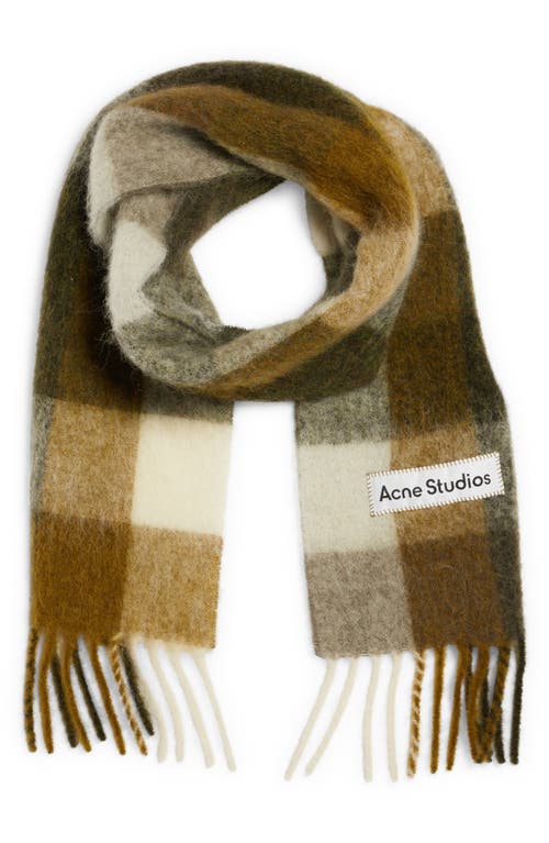 Shop Acne Studios Vally Plaid Alpaca, Wool & Mohair Blend Scarf In Taupe/green/black