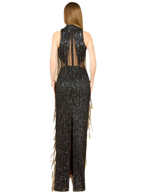 Lara New York Carrie Fringe Beaded Dress In Black