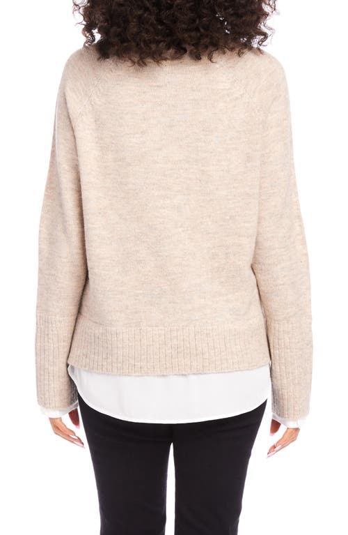 Shop Karen Kane Mixed Media Layered Turtleneck Sweater In Beige