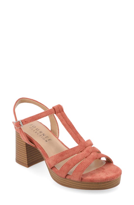 Shop Journee Collection Alyce Block Heel T-strap Platform Sandal In Brick