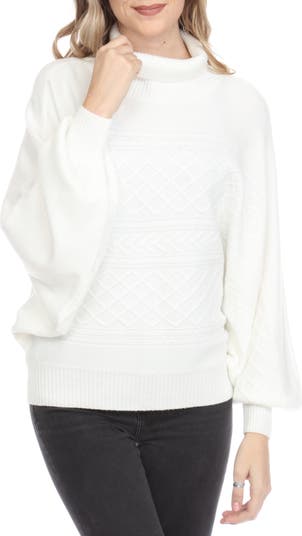 RAIN AND ROSE Turtleneck Balloon Sleeve Cable Knit Sweater | Nordstromrack
