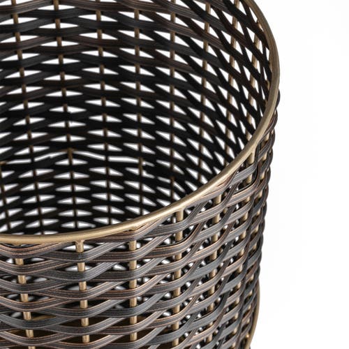 Happimess Cecil Modern Faux Wicker Cylinder Waste Basket In Dark Bronze/gold