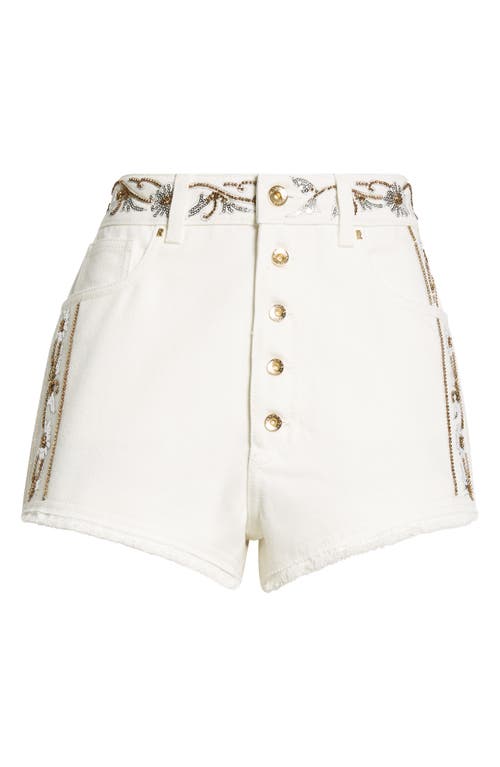 Shop Rabanne Beaded Denim Shorts In Off White Denim