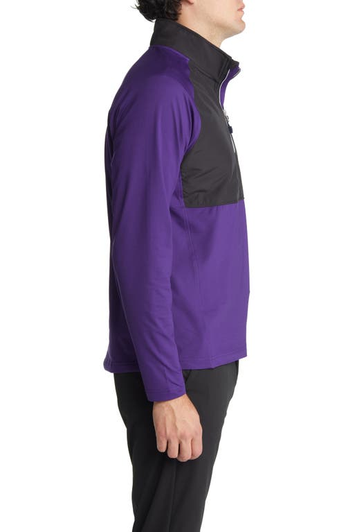 Shop Cutter & Buck Adapt Quarter Zip Wind Resistant Knit Pullover In College Purple/black