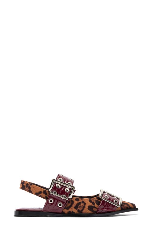 Jeffrey Campbell Debb Slingback Flat In Cheetah-satin-cherry Red Pat