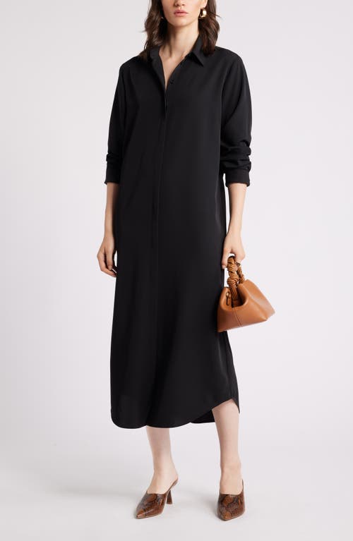 Shop Nordstrom Long Sleeve Satin Midi Shirtdress In Black