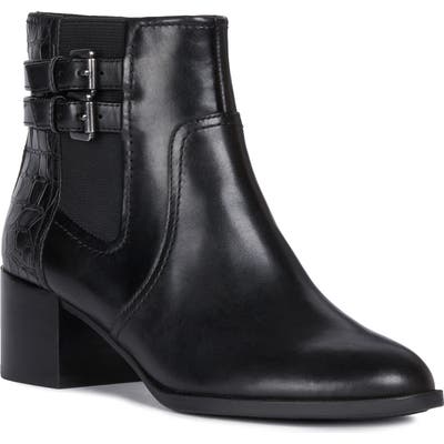 Geox Jacy Croc Embossed Block Heel Bootie
