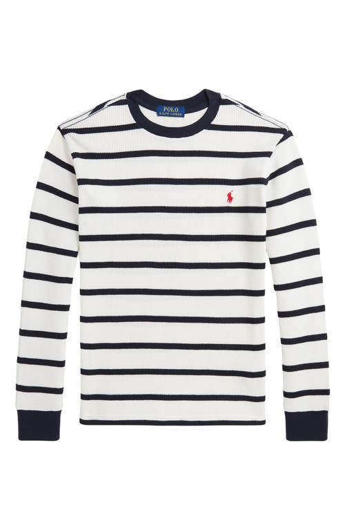 RALPH LAUREN POLO RALPH LAUREN KIDS' STRIPE COTTON WAFFLE KNIT TOP 