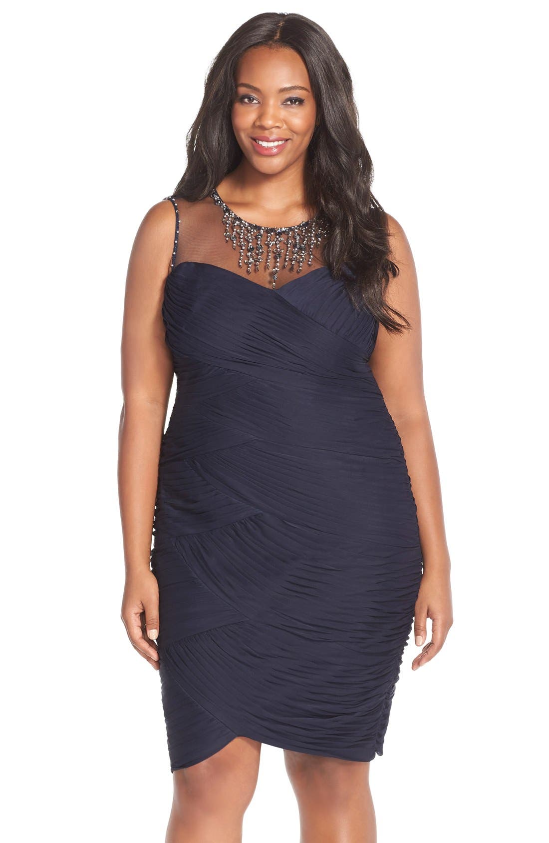 adrianna papell embellished illusion sheath dress