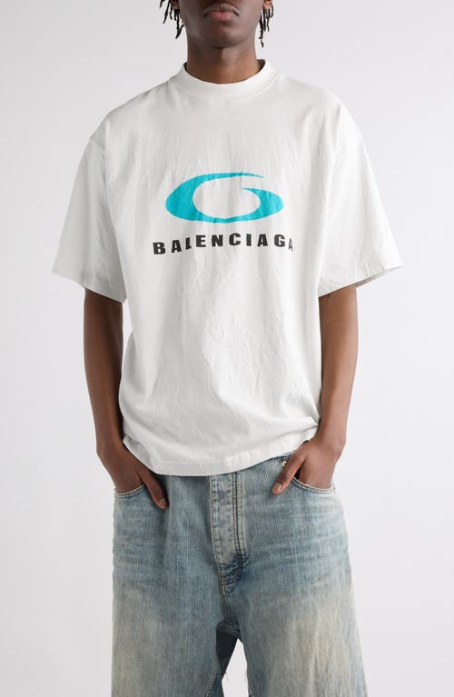 Shop Balenciaga Cotton Jersey Logo Graphic T-shirt In Dirty White/blue