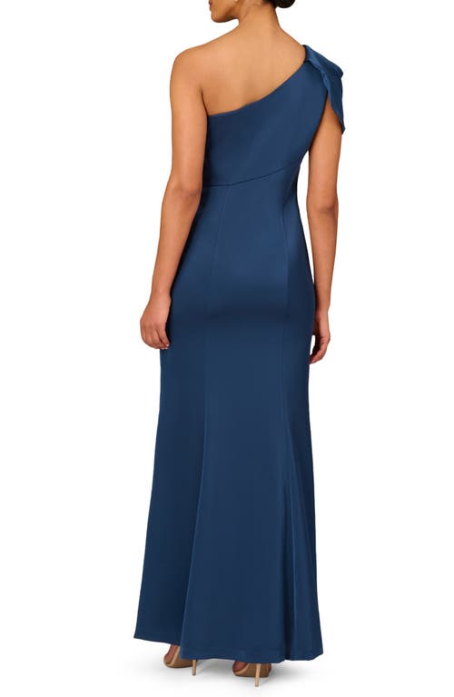 Shop Aidan Mattox By Adrianna Papell One-shoulder Mermaid Gown In Twilight Blue