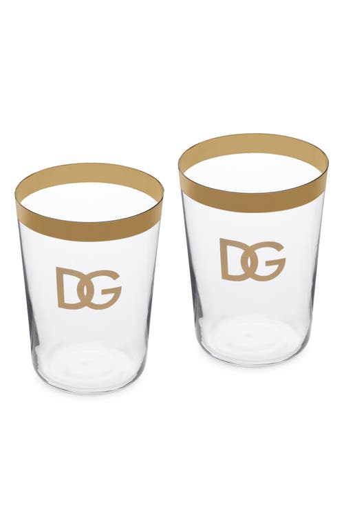 Dolce & Gabbana Dolce&gabbana Dg Logo Set Of 2 Soft Drinks Glasses In Trasp/gold