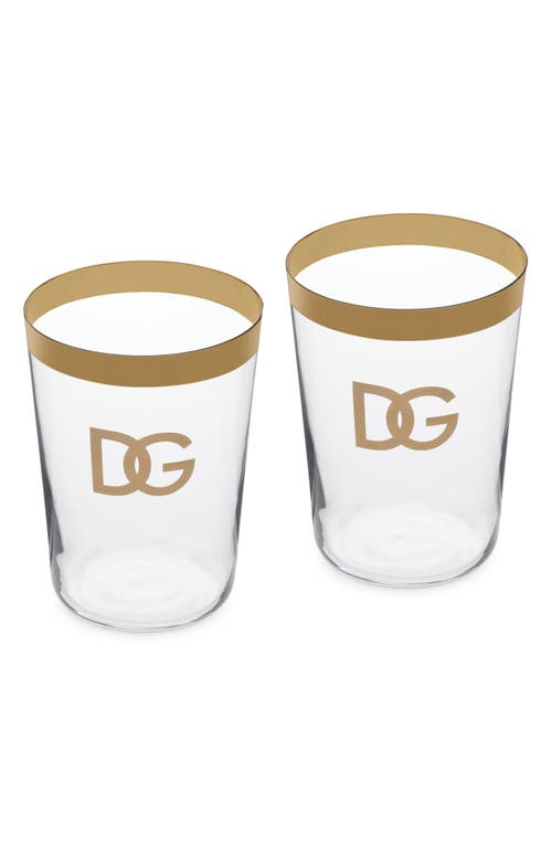 Shop Dolce & Gabbana Dolce&gabbana Dg Logo Set Of 2 Soft Drinks Glasses In Trasp/gold