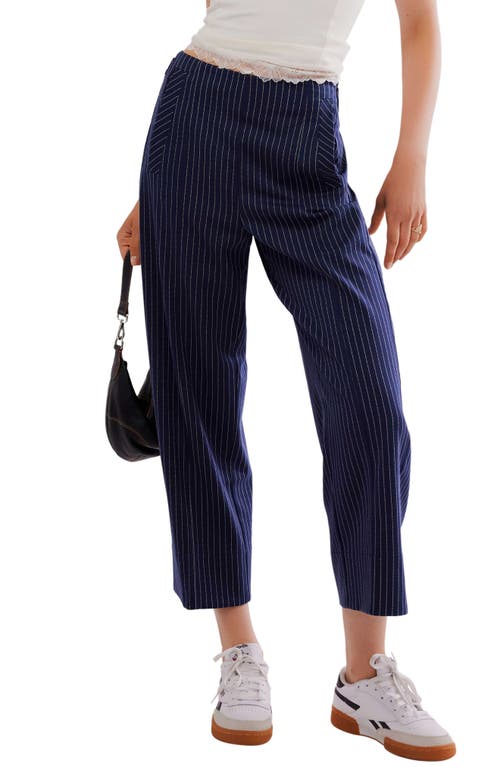 Shop Free People Acadia Stripe Crop Trousers In Blue Combo - Pinstr