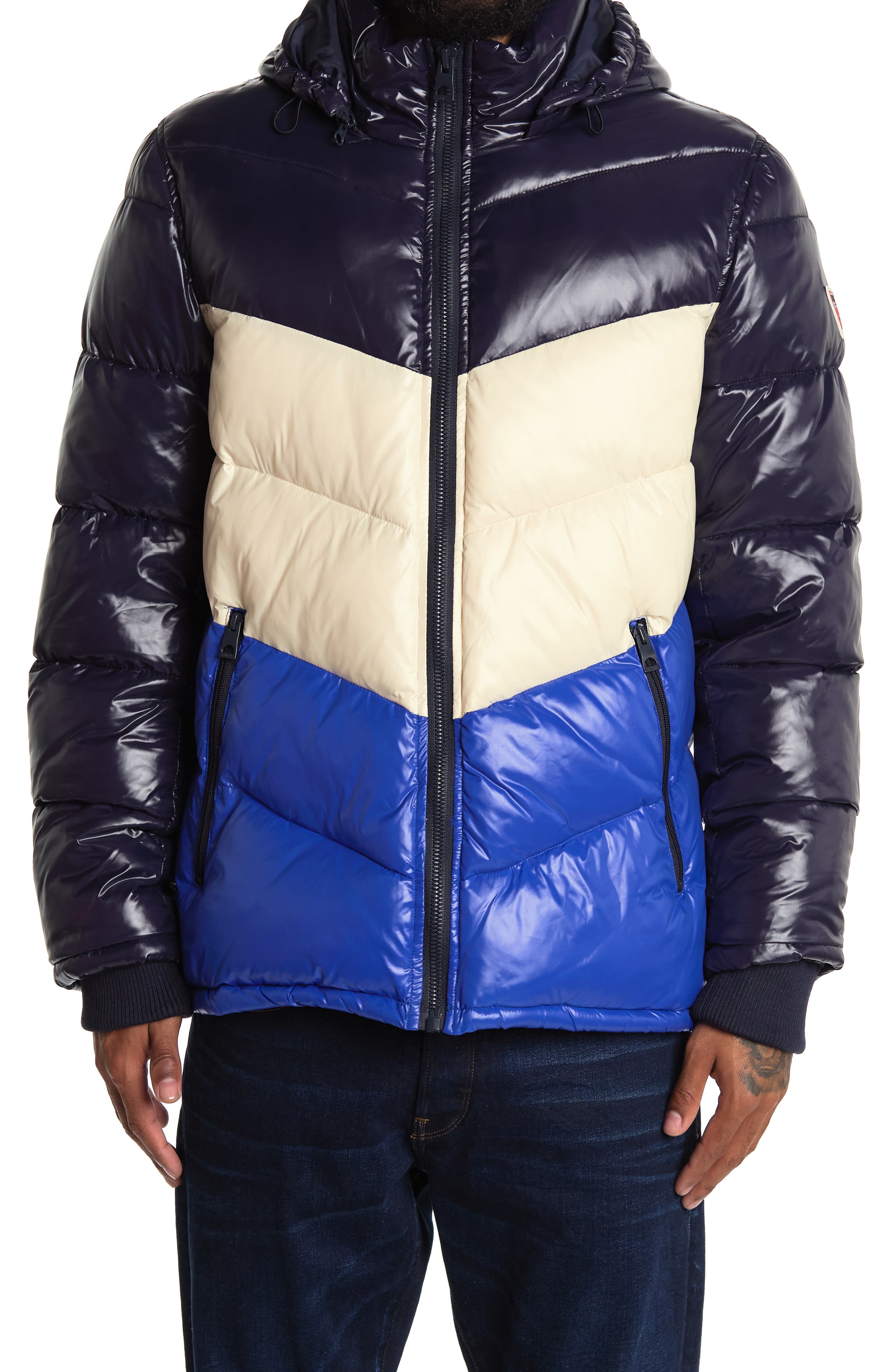 chevron colour block down jacket