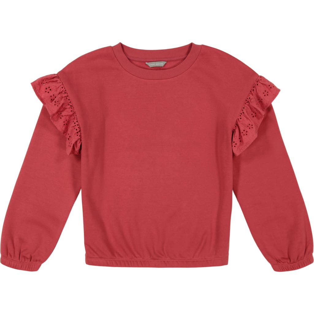 Lucky Brand Kids' Embroidered Eyelet Ruffle Sweater In Red